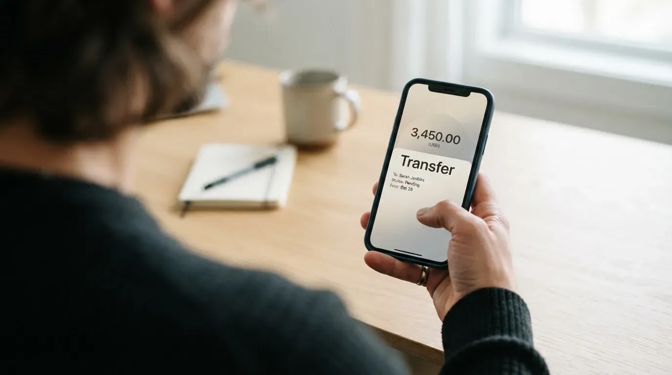 A phone showing a stablecoin transfer screen