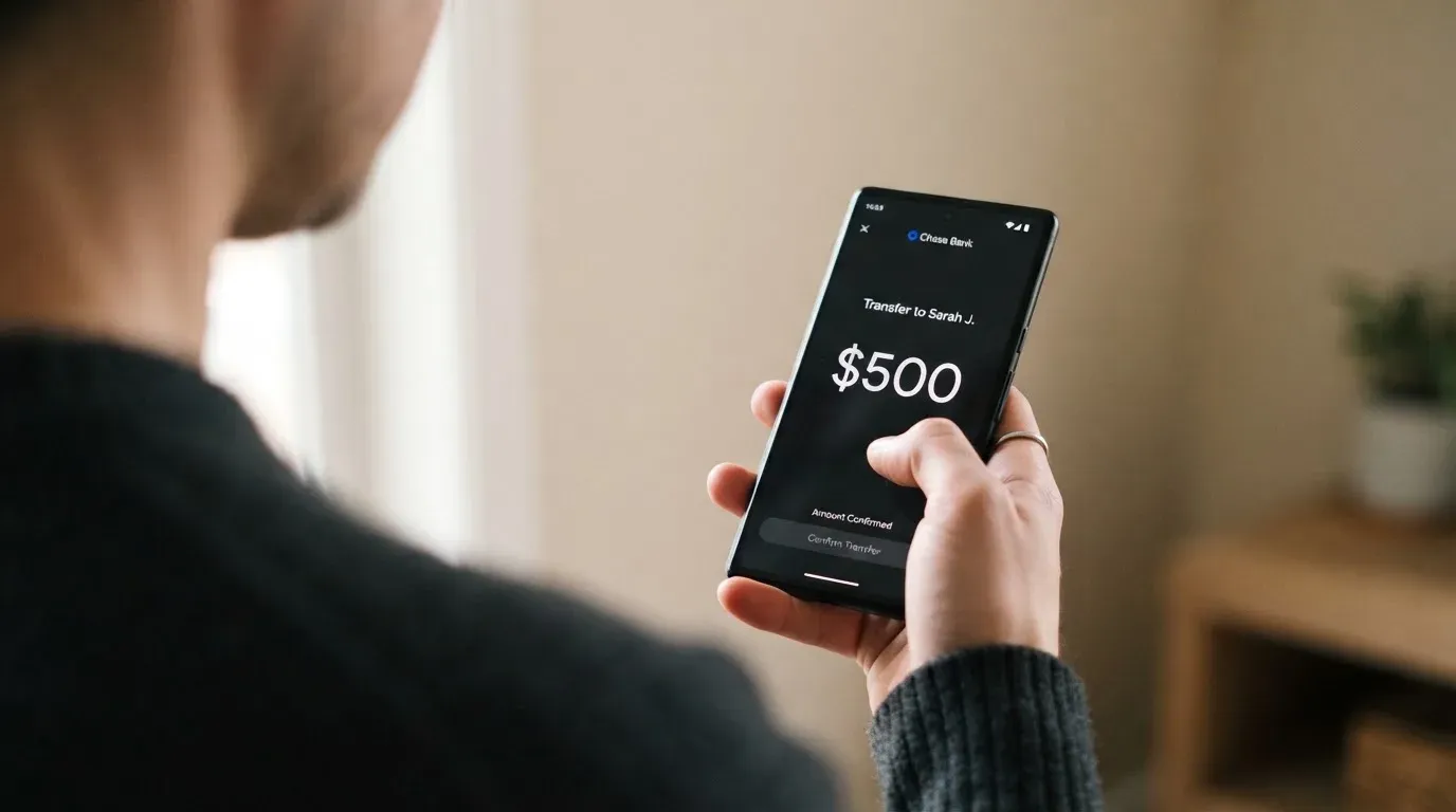 A phone showing a stablecoin transfer screen