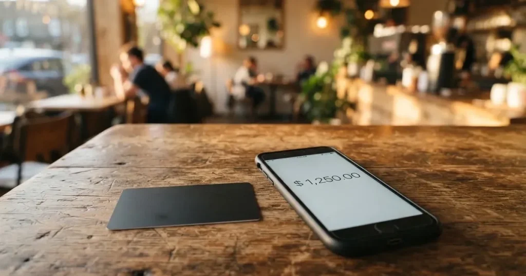 A payment card next to a phone with a crypto wallet app open