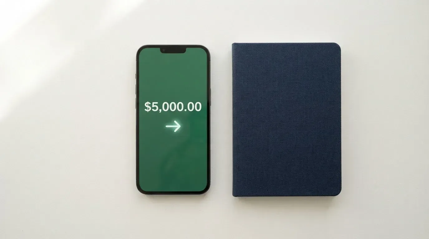 A phone showing a stablecoin transfer screen