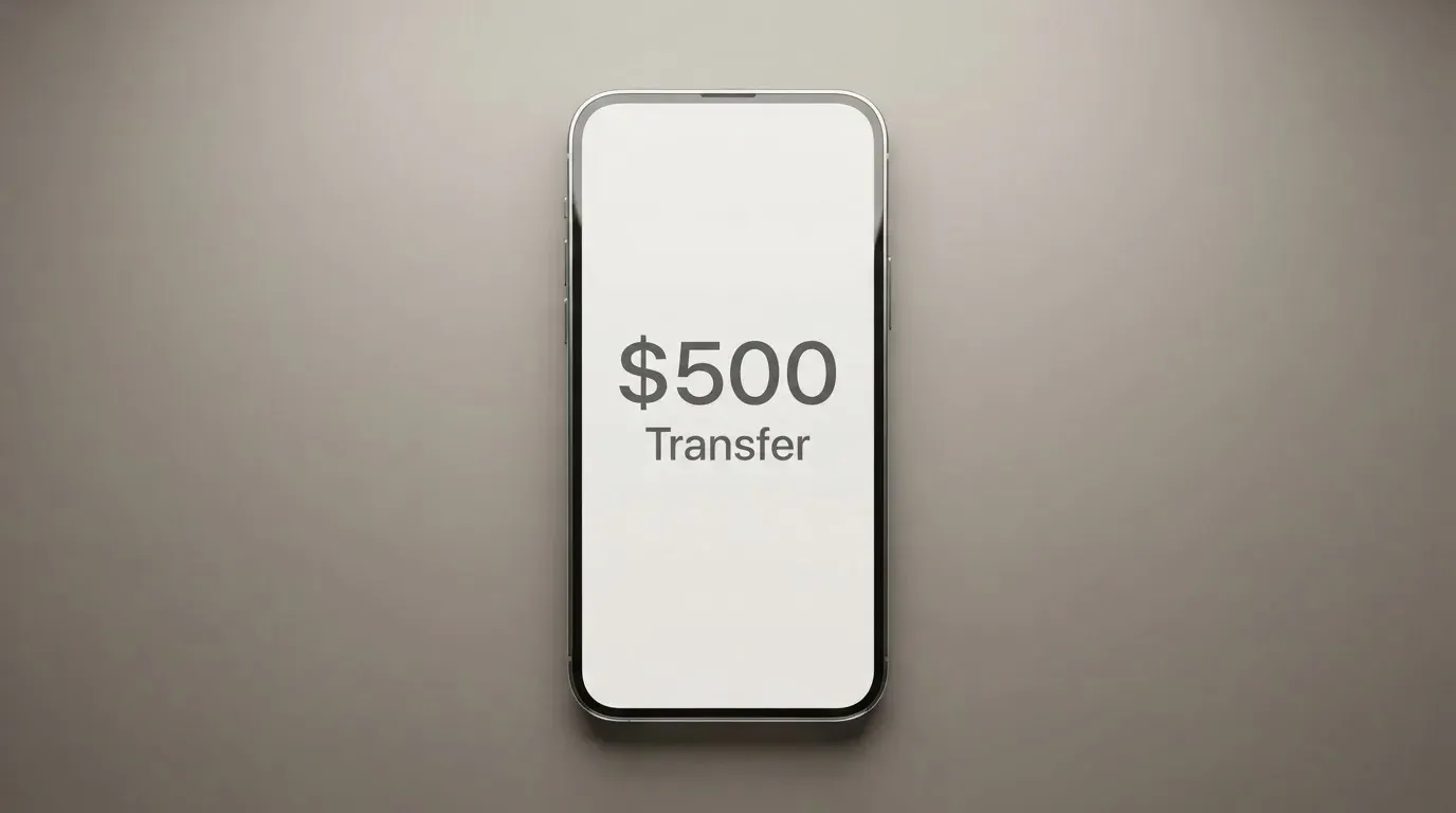 A phone showing a stablecoin transfer screen