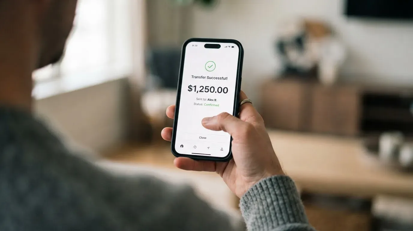 A phone showing a stablecoin transfer screen