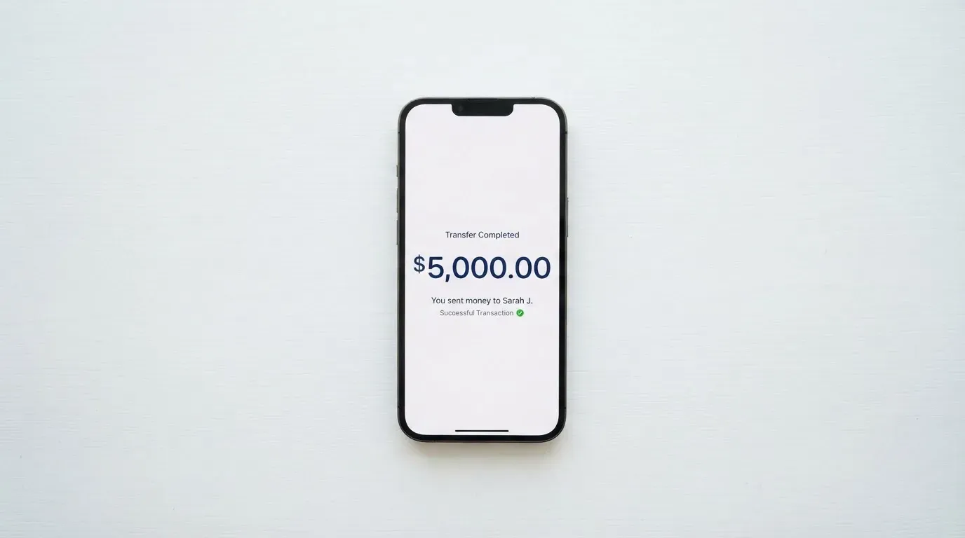 A phone showing a stablecoin transfer screen