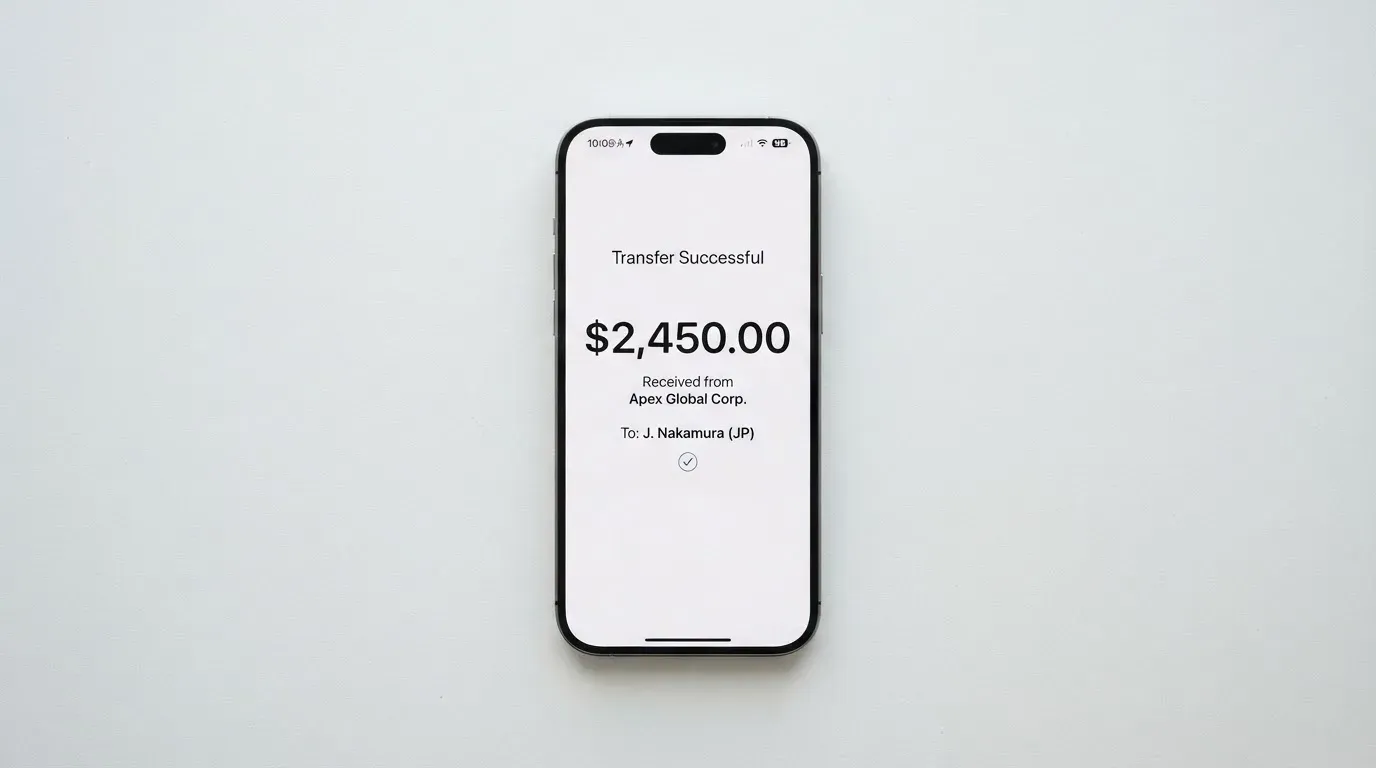 A phone showing a stablecoin transfer screen