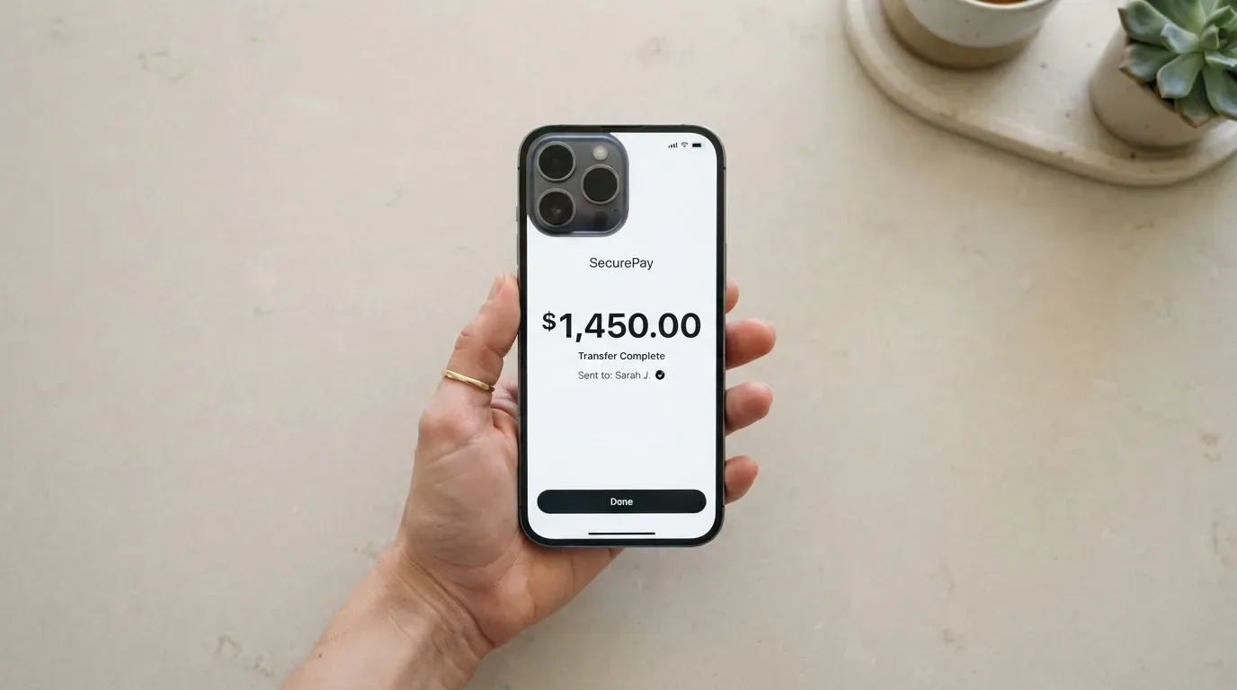 A phone showing a stablecoin transfer screen