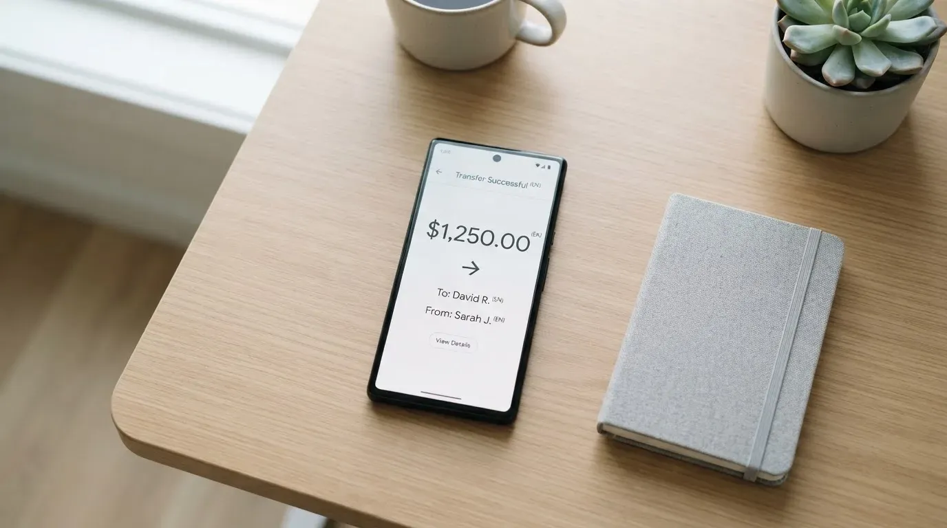 A phone showing a stablecoin transfer screen