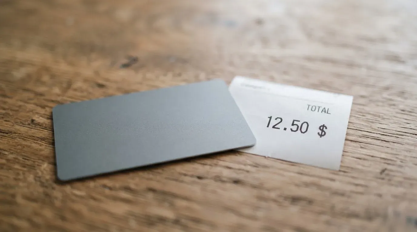 A receipt and a card on a café table