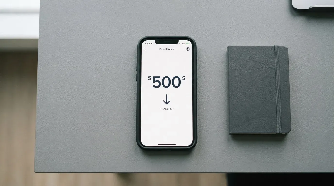 A phone showing a stablecoin transfer screen