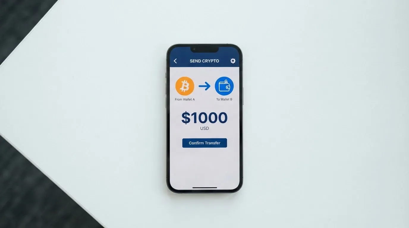A phone showing a stablecoin transfer screen