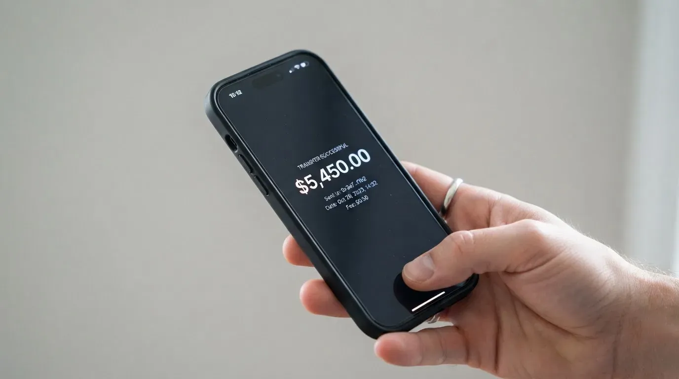 A phone showing a stablecoin transfer screen