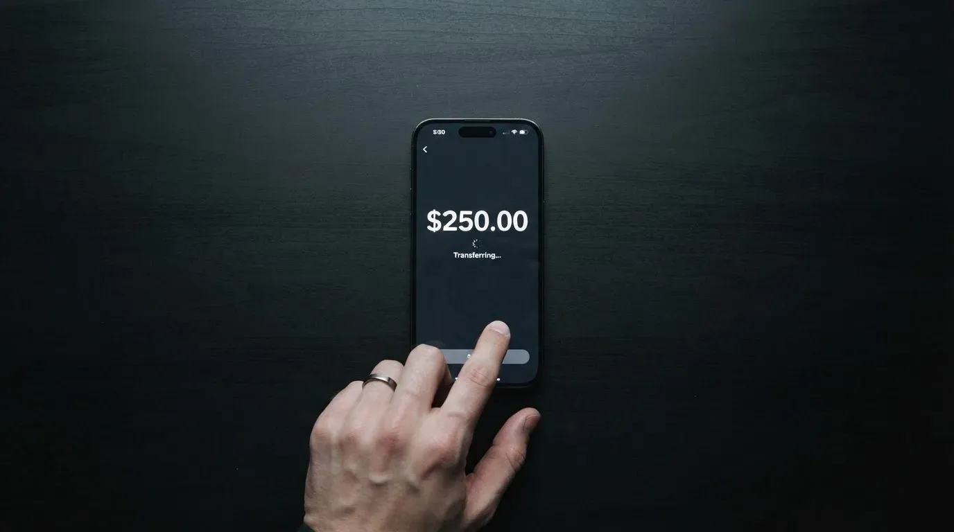 A phone showing a stablecoin transfer screen