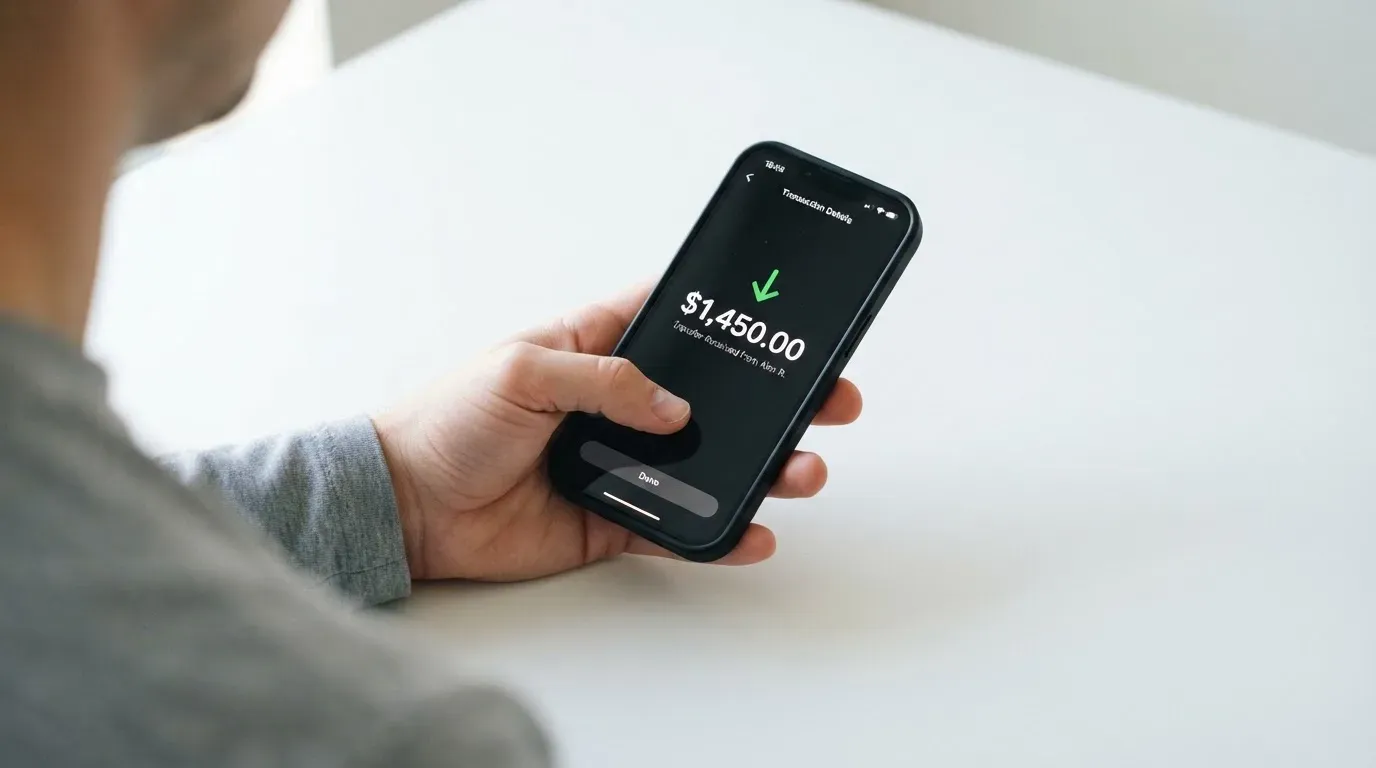 A phone showing a stablecoin transfer screen