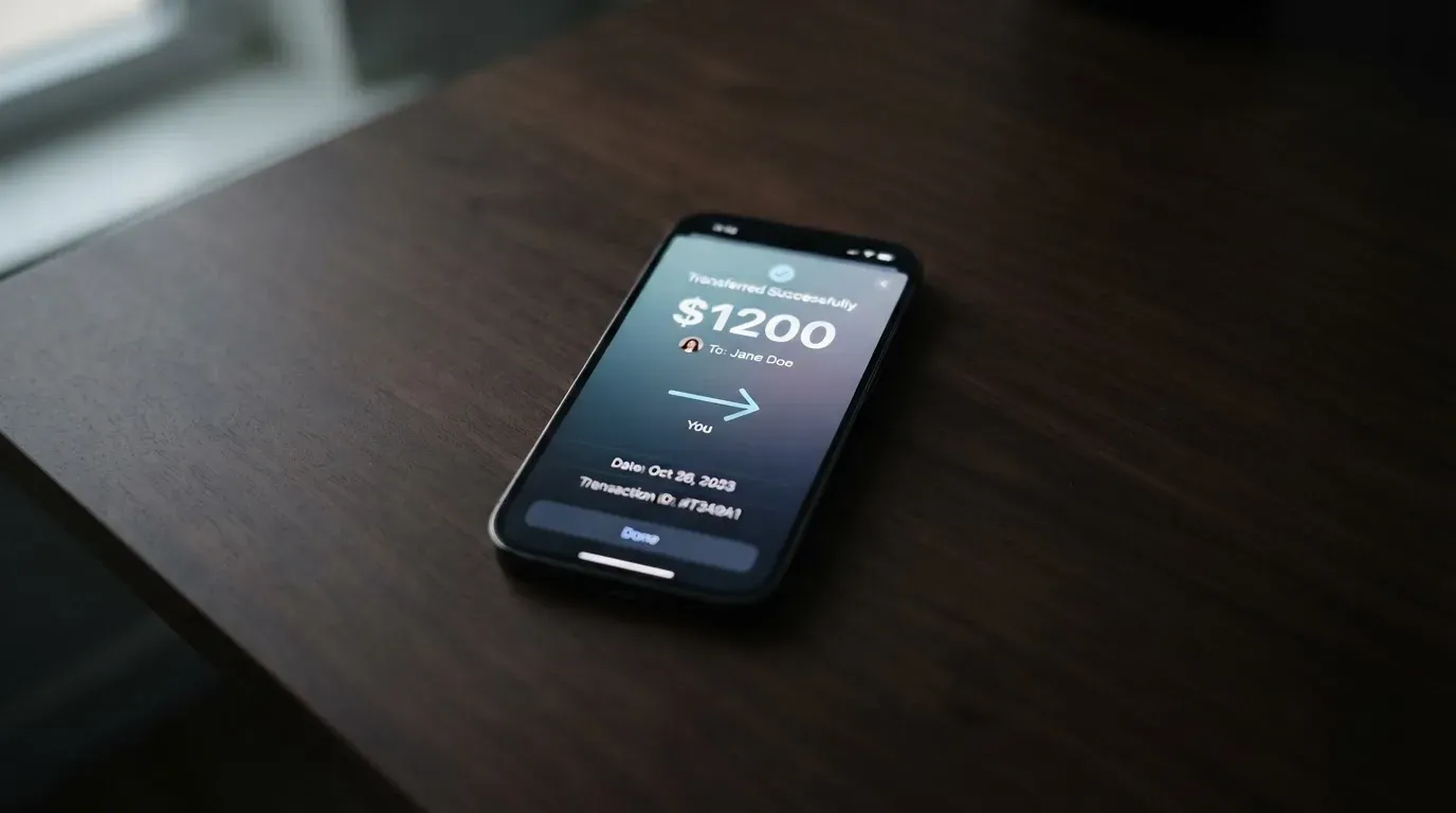 A phone showing a stablecoin transfer screen