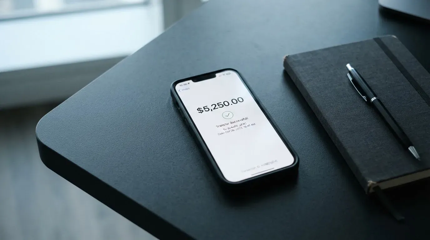 A phone showing a stablecoin transfer screen
