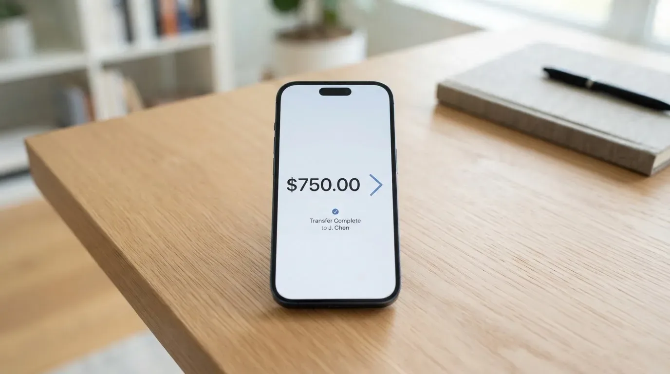 A phone showing a stablecoin transfer screen