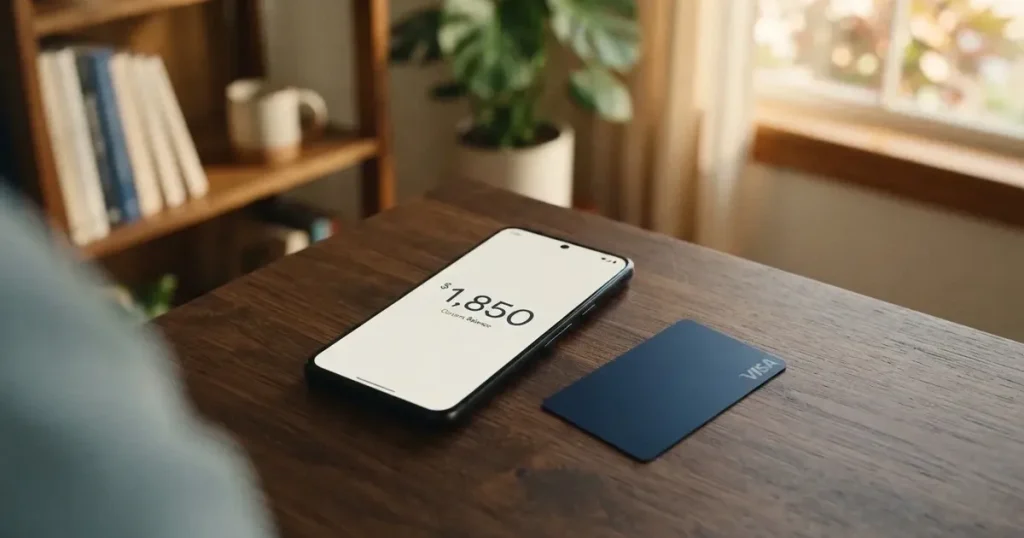 A payment card next to a phone with a crypto wallet app open